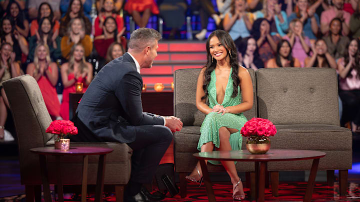 THE BACHELORETTE - "The Bachelorette: The Men Tell All" - It's a night of confrontations and emotions as Jenn reunites with 14 of her memorable men to address the season's most unforgettable moments. Meanwhile, Devin seeks clarity on Jenn's feelings as she faces the tough decision of sending one man home. TUESDAY, AUG. 27 (8:00-10:01 p.m. EDT) on ABC. (Disney/John Fleenor) JESSE PALMER, JENN TRAN