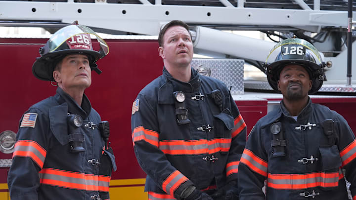 9-1-1 LONE STAR: L-R: Rob Lowe, Jim Parrack, and Brian Michael Smith in the "My Way" episode of 9-1-1 LONE STAR airing Monday, Oct 14 (8:00-9:02 PM ET/PT) on FOX. © 2024 Fox Media LLC.CR: Kevin Estrada/FOX.