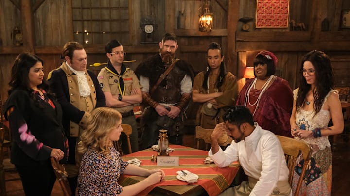“It’s the End of the World as We Know It and What Were We Talking About?” – Flower interferes with the opening of Jay’s restaurant based on a prophecy from her old cult leader, on the CBS Original series GHOSTS, Thursday, Feb. 13 (8:31-9:01 PM, ET/PT) on the CBS Television Network, and streaming on Paramount+ (live and on demand for Paramount+ with SHOWTIME subscribers, or on demand for Paramount+ Essential subscribers the day after the episode airs)*. Pictured (L-R): Punam Patel as Bela,