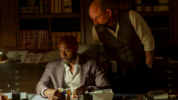 "Pilot" -- Coverage of the CBS Original Series WATSON, scheduled to air on the CBS Television Network. Photo (L-R): Morris Chestnut as Dr. John Watson and Ritchie Coster as Shinwell Johnson Photo: Colin Bentley/CBS ©2024 CBS Broadcasting, Inc. All Rights Reserved.