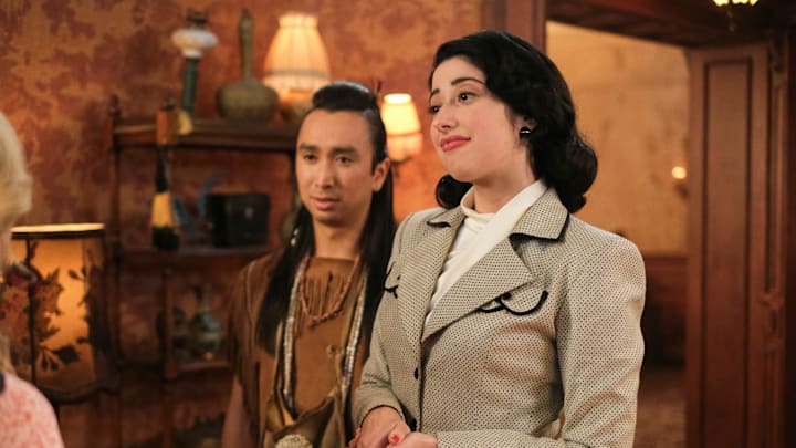 “His Girl Shiki” – Pete makes good on his promise to find someone for Sasappis by bringing in a wisecracking 1940s screenwriter who also has the ability to roam, on the CBS Original series GHOSTS, Thursday, April 3 (8:31-9:01 PM, ET/PT) on the CBS Television Network, and streaming on Paramount+ (live and on demand for Paramount+ with SHOWTIME subscribers, or on demand for Paramount+ Essential subscribers the day after the episode airs)*. Pictured (L-R): Román Zaragoza as Sasappis. Photo:
