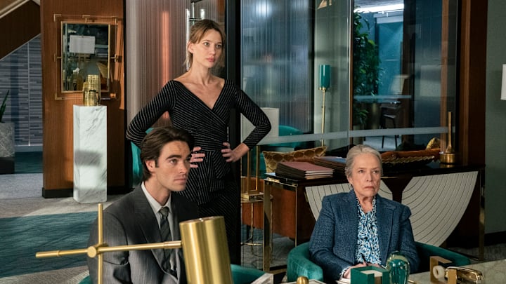 “The Cavalry Isn’t Coming” -- Coverage of the CBS Original Series MATLOCK, scheduled to air on Thursday, April 2 (9:00-10:00 PM, ET/PT). Pictured (L-R): Henry Haber as "Hunter Langley,” Yael Grobglas as "Shae Banfield,” and Kathy Bates as “Madeline Matlock.” 