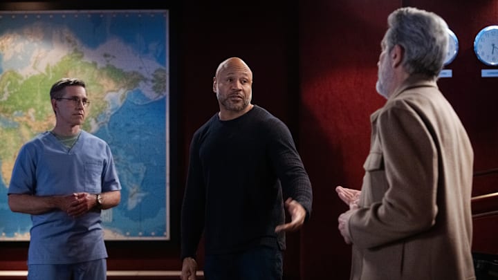 “REBOOT.” - CBS Original Series NCIS, scheduled to air TUESDAY, APRIL 21 (8:00 PM ET/PT) Pictured : Gary Cole as Alden Parker, LL COOL J as Sam Hanna and Brian Dietzen as Jimmy Palmer Photo: Robert Voets/CBS ©2026 CBS Broadcasting, Inc. All Rights Reserved.