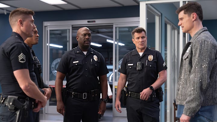 THE ROOKIE - “Mutiny And The Bounty” - The team helps Skip Tracer Randy when his new love interest is kidnapped. Meanwhile, Angela and Nyla enlist their moms to help catch a con artist, and Wesley is threatened to drop a case. TUESDAY, MAY 6 (9:00-10:01 p.m. EDT) on ABC. (Disney/Mike Taing) 
ERIC WINTER, DERIC AUGUSTINE, RICHARD T. JONES, NATHAN FILLION, FLULA BORG