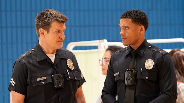 THE ROOKIE - ÒWildfireÓ - Nyla remains suspicious of Liam Glasser as a wildfire erupts, causing chaos in the city. Meanwhile, James tries to help a friend, and Seth makes a costly mistake, putting two of their own in danger. TUESDAY, FEB. 25 ( 9:00-10:00 p.m. EST) on ABC. (Disney/Mike Taing) 
NATHAN FILLION, DERIC AUGUSTINE