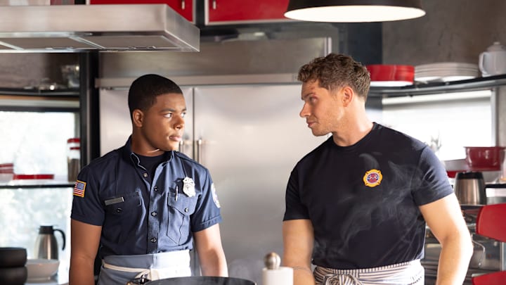 9-1-1: “Handle with Care” - Harry’s first day as a probie proves to be more challenging than Chimney expects. Meanwhile, Eddie and Hen are called into court over a former patient that brings back some old demons. THURSDAY, JAN. 29 (8:00-9:00 p.m. EST) on ABC. (Disney/Christopher Willard)
ELIJAH M. COOPER, OLIVER STARK 9-1-1: “Handle with Care” - Harry’s first day as a probie proves to be more challenging than Chimney expects. Meanwhile, Eddie and Hen are called into court over a former patient that brings back some old demons. THURSDAY, JAN. 29 (8:00-9:00 p.m. EST) on ABC. (Disney/Christopher Willard)
ELIJAH M. COOPER, OLIVER STARK