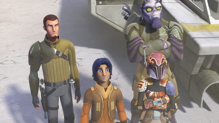 STAR WARS REBELS - "The Lost Commanders" - Ahsoka sends the Rebel crew to find and recruit a war hero to their cause, but when they discover it is Captain Rex, trust issues put the mission at risk. This episode of "Star Wars Rebels" airs Wednesday, October 14 (9:30 PM - 10:00 PM ET/PT) on Disney XD. (Disney XD)
KANAN, EZRA, SABINE, ZEB