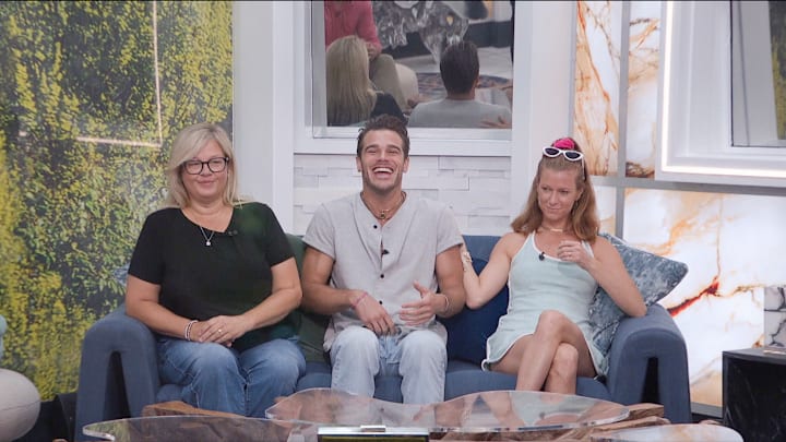 BIG BROTHER season 26 July 31, on the CBS Television Network and live streaming on Paramount+ and PlutoTV. Pictured: Angela Murray, Tucker Des Laruriers and Lisa Weintraub. Photo: CBS ©2024 CBS Broadcasting, Inc. All Rights Reserved. Highest quality screengrab available.