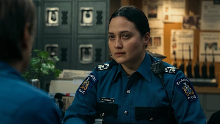 Under The Bridge -- “Looking Glass” - Episode 101 -- In 1997, on a quiet island in BC, fourteen-year-old Reena Virk attends a party and never returns home. Her disappearance intrigues a novelist returning to her hometown, who finds herself drawn into the hidden world of the teen suspects… Cam (Lily Gladstone), shown. (Photo by: Bettina Strauss/Hulu)