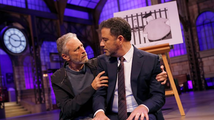 JIMMY KIMMEL LIVE! - "Jimmy Kimmel Live!" airs every weeknight at 11:35 p.m. EDT and features a diverse lineup of guests that include celebrities, athletes, musical acts, comedians and human interest subjects, along with comedy bits and a house band. The guests for Tuesday, October 22, included Benedict Cumberbatch ("The Current War: Director's Cut"), Kelly Ripa, and musical guest David Byrne with Brooklyn Youth Chorus. (ABC/Randy Holmes)
JON STEWART, JIMMY KIMMEL