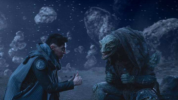 Melissa Navia as Ortegas and The Gorn in season 3, Episode 9 of Strange New Worlds streaming on Paramount+.