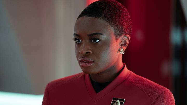 Celia Rose Gooding as Uhura of the Paramount+ original series STAR TREK: STRANGE NEW WORLDS. Photo Cr: Marni Grossman/Paramount+ ©2022 CBS Studios. All Rights Reserved. Celia Rose Gooding as Uhura of the Paramount+ original series STAR TREK: STRANGE NEW WORLDS. Photo Cr: Marni Grossman/Paramount+ ©2022 CBS Studios. All Rights Reserved.