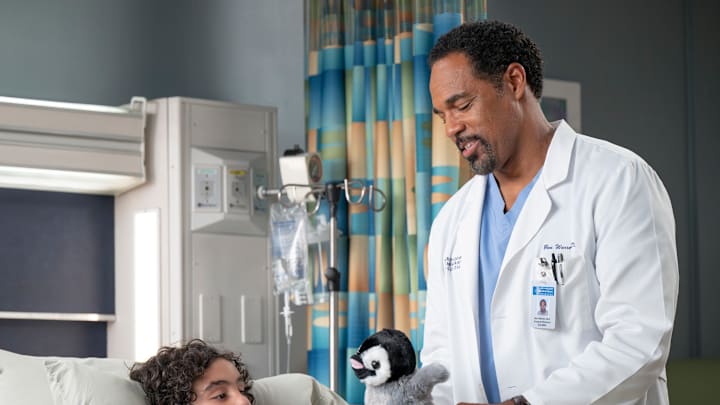 GREYÕS ANATOMY - ÒBust Your WindowsÓ - A window washerÕs platform crashes through a hospital window, testing the Grey Sloan teamÕs limits. Meanwhile, Blue and Simone clash over their living arrangements, and Lucas strives to impress Catherine while on her service.THURSDAY, APRIL 17 (10:00-11:00 p.m. EDT) on ABC. (Disney/Anne Marie Fox) 
MICHAEL SIFAIN, JASON GEORGE