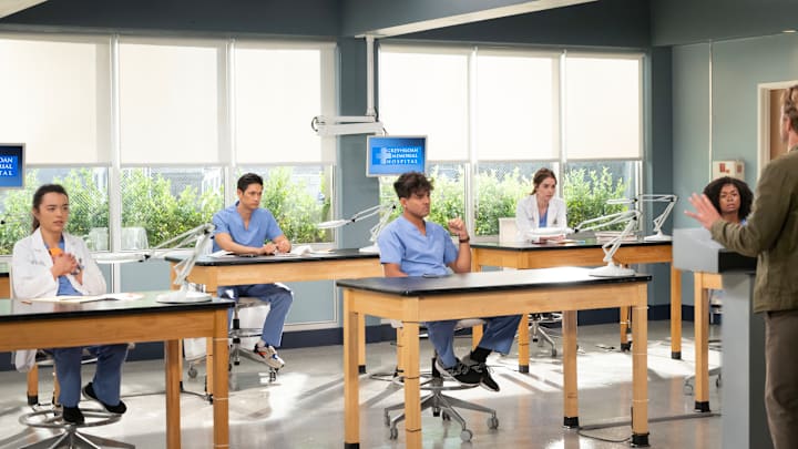 GREY'S ANATOMY - "We've Only Just Begun" - Meredith rethinks her plans after going rogue in last season's finale. The interns are on thin ice following a patient's death, but Simone and Lucas are immediately tested in an emergency. Richard confides in Bailey, and Teddy's fate is revealed. THURSDAY, MARCH 14 (9:00-10:01 p.m. EDT), on ABC. (Disney/Anne Marie Fox)
MIDORI FRANCIS, HARRY SHUM JR., NICK TERHO, ADELAIDE KANE, ALEXIS FLOYD