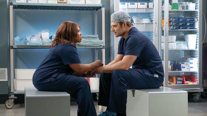 GREYÕS ANATOMY - ÒHit the FloorÓ - The aftermath of the convenience store shooting brings chaos to Grey Sloan. Ben hits a wall with his new emergency preparedness plan. Romantic tensions surface for Owen, while Amelia and Winston disagree over the surgical plan for a young patient. THURSDAY, MARCH 6 (10:01-11:00 p.m. EST) on ABC. (Disney/Tina Thorpe) 
CHANDRA WILSON, CHRIS CARMACK