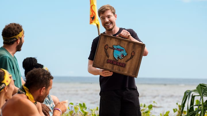 “A Side Dish of Chaos” – One castaway comes clean to the tribe about a previously deceptive move. The crowd favorite SURVIVOR auction returns, with an extra special season 50 spin. Chaos ensues when social media icon MrBeast arrives on the scene, on SURVIVOR 50, Wednesday, April 29. Photo: Robert Voets/CBS ©2025 CBS Broadcasting, Inc. All Rights Reserved.