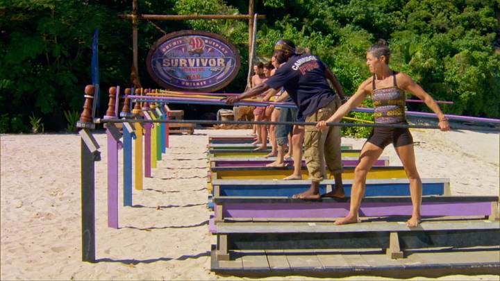 "This is Extortion - Denise Stapley and the rest of the Islanders compete for Immunity on the Eleventh episode of SURVIVOR: WINNERS AT WAR, airing Wednesday, April 22nd (8:00-9:01 PM, ET/PT) on the CBS Television Network. Photo: Screen Grab/CBS Entertainment ©2020 CBS Broadcasting, Inc. All Rights Reserved "This is Extortion - Denise Stapley and the rest of the Islanders compete for Immunity on the Eleventh episode of SURVIVOR: WINNERS AT WAR, airing Wednesday, April 22nd (8:00-9:01 PM, ET/PT) on the CBS Television Network. Photo: Screen Grab/CBS Entertainment ©2020 CBS Broadcasting, Inc. All Rights Reserved