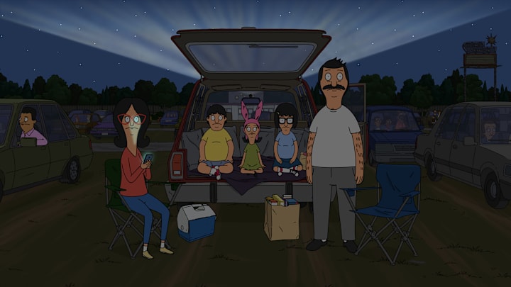 BOB'S BURGERS: While the Belchers attend the closing night of their bankrupt drive-in movie theater, Bob reminisces about meeting his childhood crush Ramona and devises a plan to save it. Linda accidentally insults a PTA mom, and Gene and Louise steal some of Tina’s candy on the all-new "Saving Favorite Drive-In" episode of BOB'S BURGERS airing Sunday, Oct 6 (9:00-9:30 PM ET/PT) on FOX. BOB’S BURGERS © 2024 by 20th Television