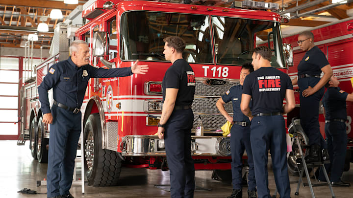 9-1-1 - “Buzzkill” - The 118 team battles an “un-bee-lievable” emergency when a trailer with millions of bees crashes on the streets of Los Angeles, unleashing a swarm. THURSDAY, SEPT. 26 (8:00-9:00 p.m. EDT) on ABC. (Disney/Christopher Willard) 
BRIAN THOMPSON, OLIVER STARK, KENNETH CHOI, RYAN GUZMAN, AISHA HINDS