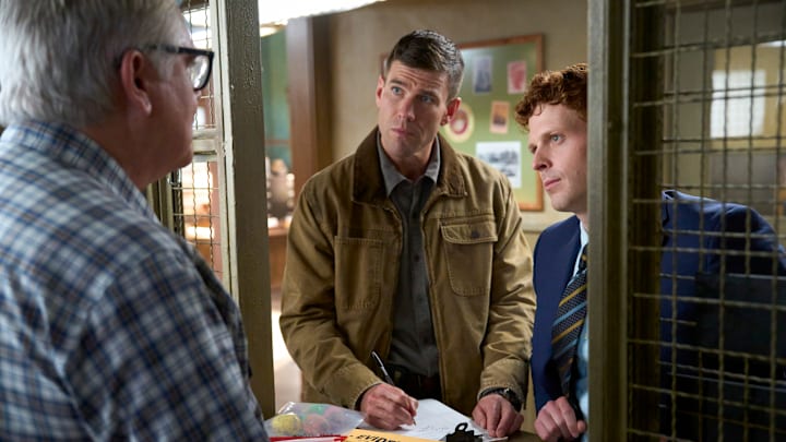 “Bend, Don’t Break” – A murder near Camp Pendleton leads Gibbs and the team to a suburban mall in San Diego, where Gibbs takes matters into his own hands. Jackson Gibbs pays Franks an unexpected visit, on NCIS: ORIGINS, Monday, Oct. 21 (10:00-11:00 PM, ET/PT) on the CBS Television Network, and streaming on Paramount+ (live and on-demand for Paramount+ with SHOWTIME subscribers, or on-demand for Paramount+ Essential subscribers the day after the episode airs)*. Pictured (L-R): Austin Stowell as