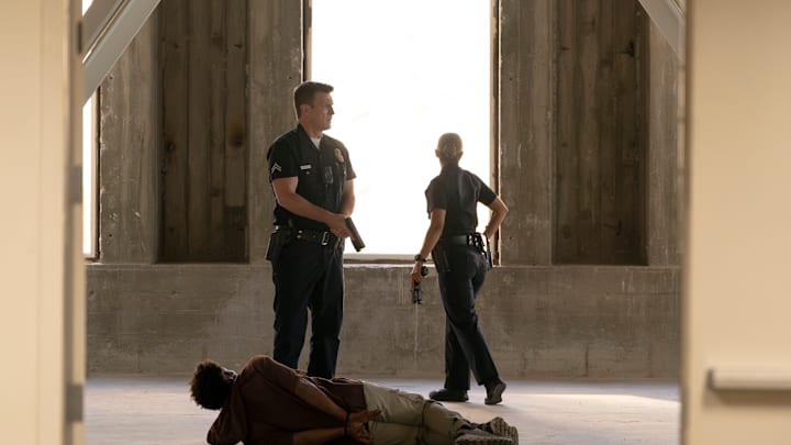 THE ROOKIE - ÒThe WatcherÓ - The team is tasked with community policing while hunting for a local vigilante. Meanwhile, CelinaÕs instincts are tested, and Tim and Lucy discover secrets about the two new rookies. TUESDAY, JAN. 14 (10:00-11:00 p.m. EST) on ABC. (Disney/Mike Taing) 
NATHAN FILLION, LISSETH CHAVEZ