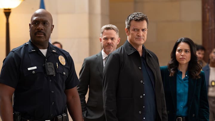 THE ROOKIE - “The Good, The Bad, And The Oscar” - John and Harper work together to catch Oscar; Angela investigates a bank robbery; Lucy and Tim learn to adapt to her new schedule, and Miles’ first date takes an unexpected turn. TUESDAY, MAY 13 (9:00-10:01 p.m. EDT) on ABC. (Disney/Mike Taing) 
RICHARD T. JONES, SHAWN ASHMORE, NATHAN FILLION, ALYSSA DIAZ