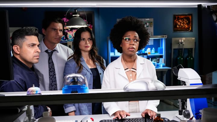 “The Sound and the Fury” – NCIS. Pictured (L-R): Wilmer Valderrama as NCIS Special Agent Nicholas “Nick” Torres, Zane Holtz as Special Agent Sawyer, Katrina Law as NCIS Special Agent Jessica Knight, and Diona Reasonover as Forensic Scientist Kasie Hines. Photo: Robert Voets/CBS ©2025 CBS Broadcasting, Inc. All Rights Reserved.