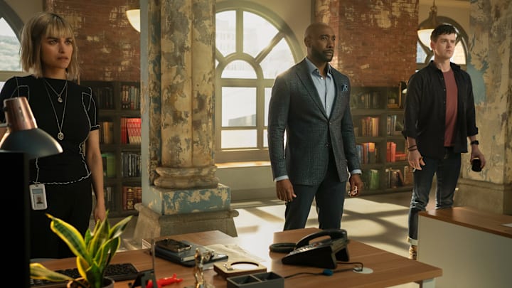 “Livvy Sees the Doctor” – Pictured (l-R): Eve Harlow as Dr. Ingrid Derian, Morris Chestnut as Dr. John Watson, and Peter Mark Kendall as Dr. Adam CroftPhoto: Colin Bentley/CBS ©2025 CBS Broadcasting, Inc. All Rights Reserved.