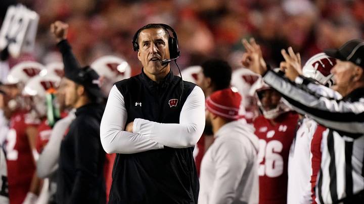 Oct 28, 2023; Madison, Wisconsin, USA; Wisconsin Badgers head coach Luke Fickell watches from the sideline during the second half of the NCAA football game against the Ohio State Buckeyes at Camp Randall Stadium. Ohio State won 24-10.