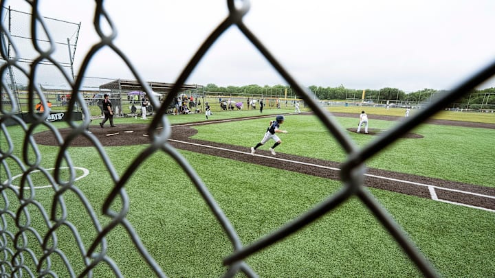 Jun 23, 2023; Columbus, OH, United States;  An Ohio Elite player runs the bases after hitting a