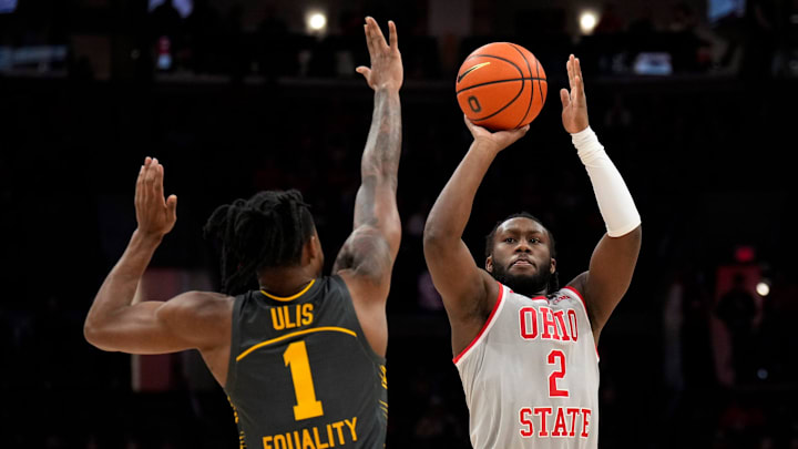 Jan 21, 2023; Columbus, OH, USA;  Ohio State Buckeyes guard Bruce Thornton (2) makes a shot attempt.