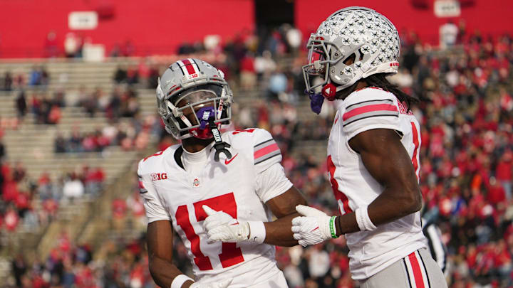 Nov 4, 2023; Piscataway, New Jersey, USA; Ohio State Buckeyes wide receiver Carnell Tate (17)