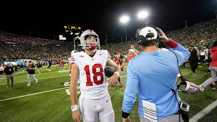 Ohio State quarterback Will Howard (18) walks off the field after the Buckeyes fell to Oregon 32-31 at Autzen Stadium.