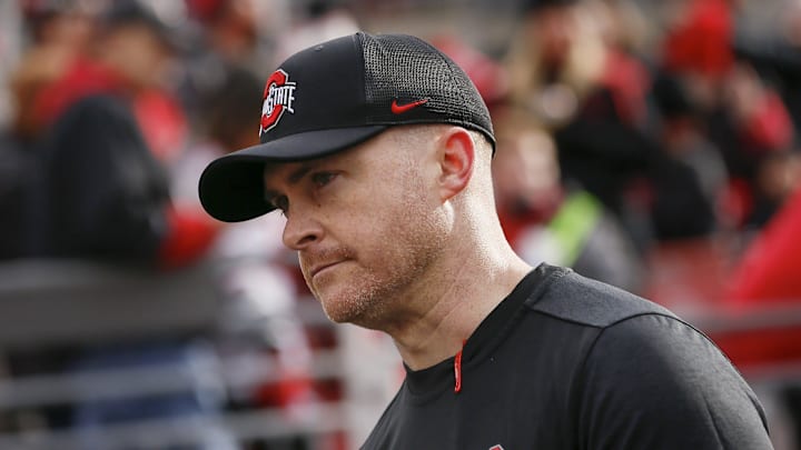 Ohio State Buckeyes secondary coach Matt Barnes walks onto the field prior to the NCAA football game against the Michigan State Spartans at Ohio Stadium in Columbus on Saturday, Nov. 20, 2021.

Michigan State Spartans At Ohio State Buckeyes Football