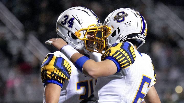 Olentangy s Kaden Gebhardt (34) celebrates with teammate Ethan Grunkemeyer (6) after scoring a touchdown against Dublin Jerome in a Division I first-round playoff game Oct. 28.
High School Cep Hsfb Playoffs Olentangy At Dublin Jerome Olentangy s Kaden Gebhardt (34) celebrates with teammate Ethan Grunkemeyer (6) after scoring a touchdown against Dublin Jerome in a Division I first-round playoff game Oct. 28.
High School Cep Hsfb Playoffs Olentangy At Dublin Jerome