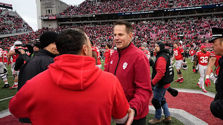 Indiana Hoosiers head coach Curt Cignetti leaves the field following the NCAA football game against the Ohio State Buckeyes at Ohio Stadium in Columbus on Monday, Nov. 25, 2024. Ohio State won 38-15.