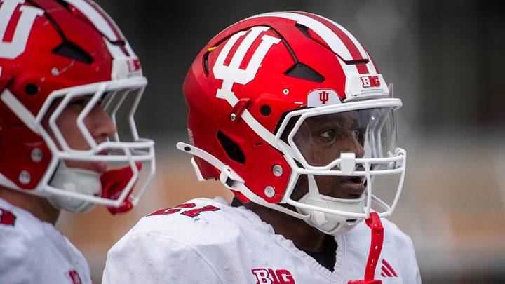 Indiana's Rolijah Hardy (21) at Indiana University football practice on Wednesday, Aug. 13, 2025.