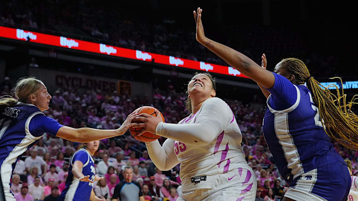 Iowa State Cyclones' center Audi Crooks (55) 