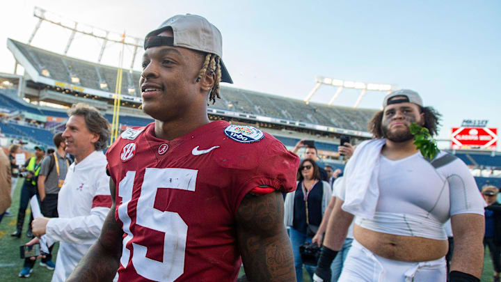 Alabama defensive back Xavier McKinney (15) walks off the field after defeating Michigan in the Citrus Bowl in Orlando, Fla., on Wednesday January 1, 2020.

Mck