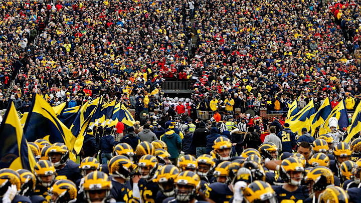 Ohio State Buckeyes head coach Urban Meyer and the Buckeyes wait to take the field before their game against Michigan Wolverines at Michigan Stadium in Arbor, Michigan on November 28, 2015.