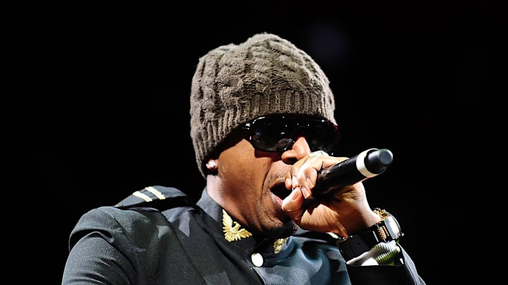 April 22, 2012; Auburn Hills, MI, USA; Recording artist MC Hammer performs during half time of of an NBA game between the Toronto Raptors and Detroit Pistons at The Palace of Auburn Hills. Mandatory Credit: Andrew Weber-Imagn Images