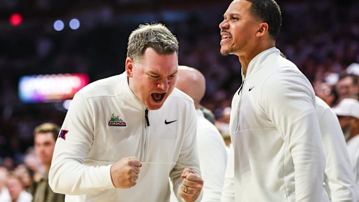 Mar 2, 2026; Tucson, Arizona, USA; Arizona Wildcats head coach Tommy Lloyd reacts during the second half of the game against the Iowa State Cyclones at McKale Memorial Center. Mandatory Credit: Aryanna Frank-Imagn Images Mar 2, 2026; Tucson, Arizona, USA; Arizona Wildcats head coach Tommy Lloyd reacts during the second half of the game against the Iowa State Cyclones at McKale Memorial Center. Mandatory Credit: Aryanna Frank-Imagn Images