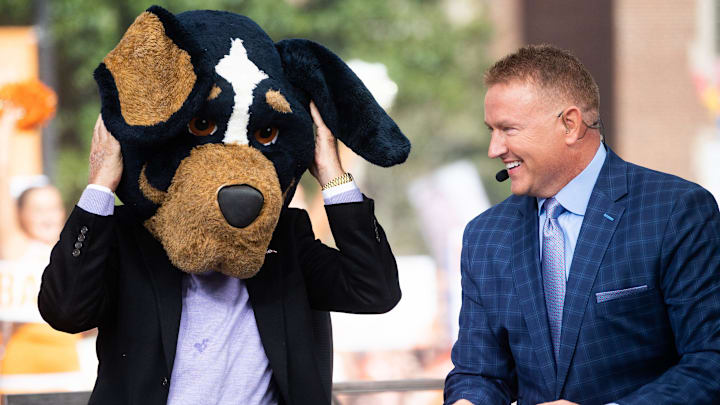 Lee Corso chooses Tennessee to defeat Alabama during ESPN's College GameDay show held outside of Ayres Hall on the University of Tennessee campus in Knoxville, Tenn. on Saturday, Oct. 15, 2022. The college football pregame show returned to Knoxville for the second time this season for No. 8 Tennessee's SEC rivalry game against No. 1 Alabama.

Kns Espn Gameday Bp