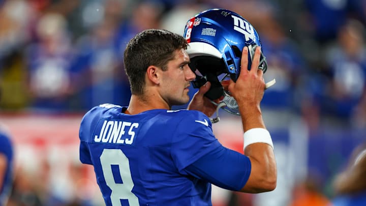 Sep 10, 2023; East Rutherford, New Jersey, USA; New York Giants quarterback Daniel Jones (8) during