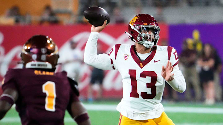 USC Trojans quarterback Caleb Williams (13) throws a pass against the Arizona State Sun Devils in