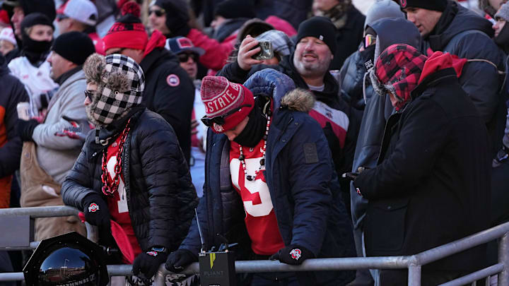 Ohio State Buckeyes fans react to a missed field goal during the second half of the NCAA football game against the Michigan Wolverines at Ohio Stadium in Columbus on Saturday, Nov. 30, 2024. Michigan won 13-10.