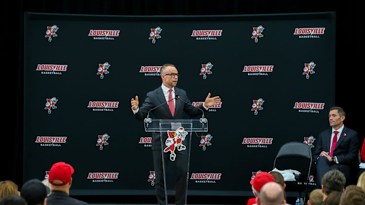 Louisville Basketball coach Pat Kelsey speaks as he is introduced as the new head coach of UofL