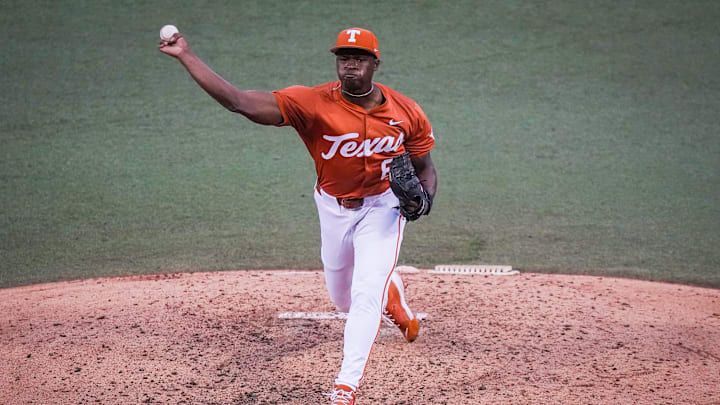 Texas Longhorns pitcher Andre Duplantier II (88) pitches in the fifth inning of the Longhorns' game against the UT Arlington Mavericks at UFCU Disch-Falk Field, Tuesday, April 23, 2024.