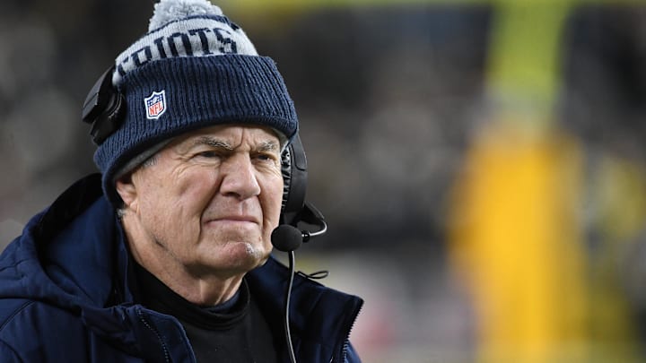 Dec 7, 2023; Pittsburgh, Pennsylvania, USA;  New England Patriots head coach Bill Belichick walks