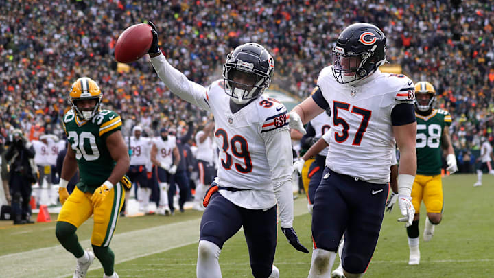 Chicago Bears cornerback Josh Blackwell (39) returns a punt for a touchdown against Green Bay Packers on Sunday, January 5, 2024 at Lambeau Field in Green Bay, Wis. 
Wm. Glasheen USA TODAY NETWORK-Wisconsin